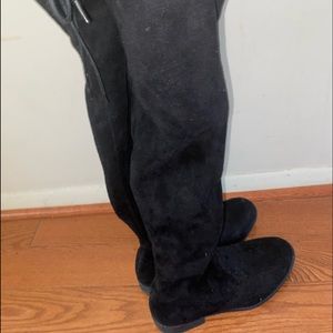 Suede Knee High Boots - BLACK